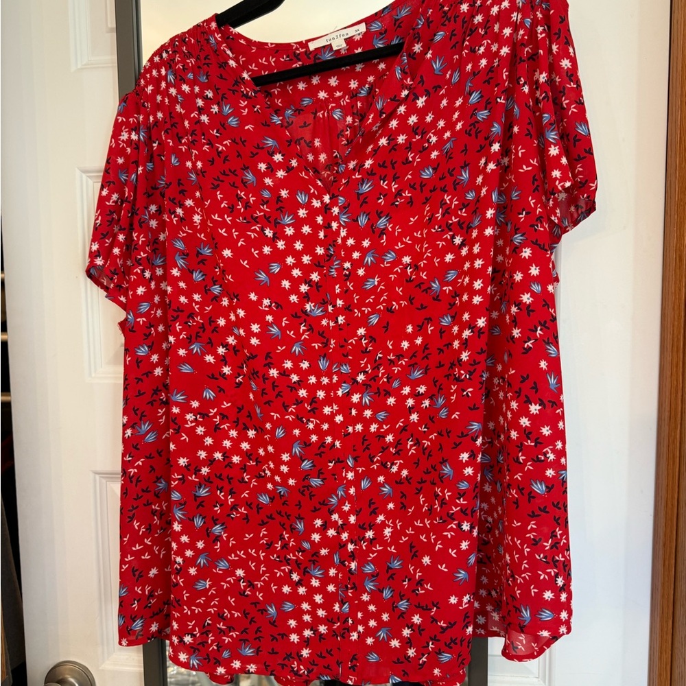 Fun 2 Fun Red Floral Blouse